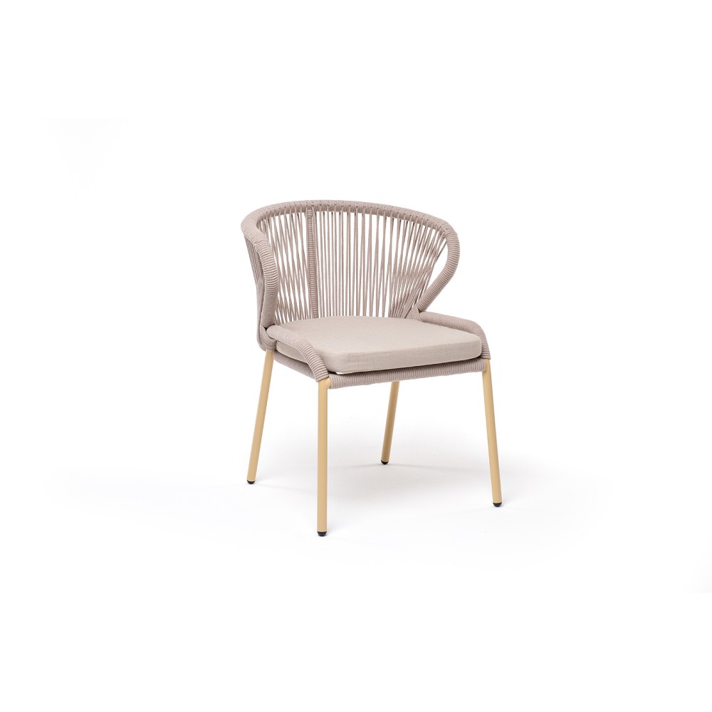 "Милан" стул плетеный из роупа, каркас алюминий (RAL1001), роуп бежевый круглый, ткань бежевая "Милан" стул плетеный из роупа, каркас алюминий (RAL1001), роуп бежевый круглый, ткань бежевая