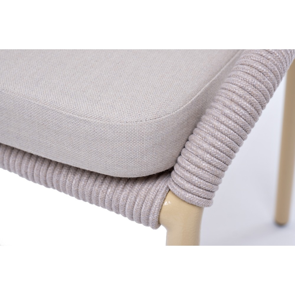 "Милан" стул плетеный из роупа, каркас алюминий (RAL1001), роуп бежевый круглый, ткань бежевая "Милан" стул плетеный из роупа, каркас алюминий (RAL1001), роуп бежевый круглый, ткань бежевая