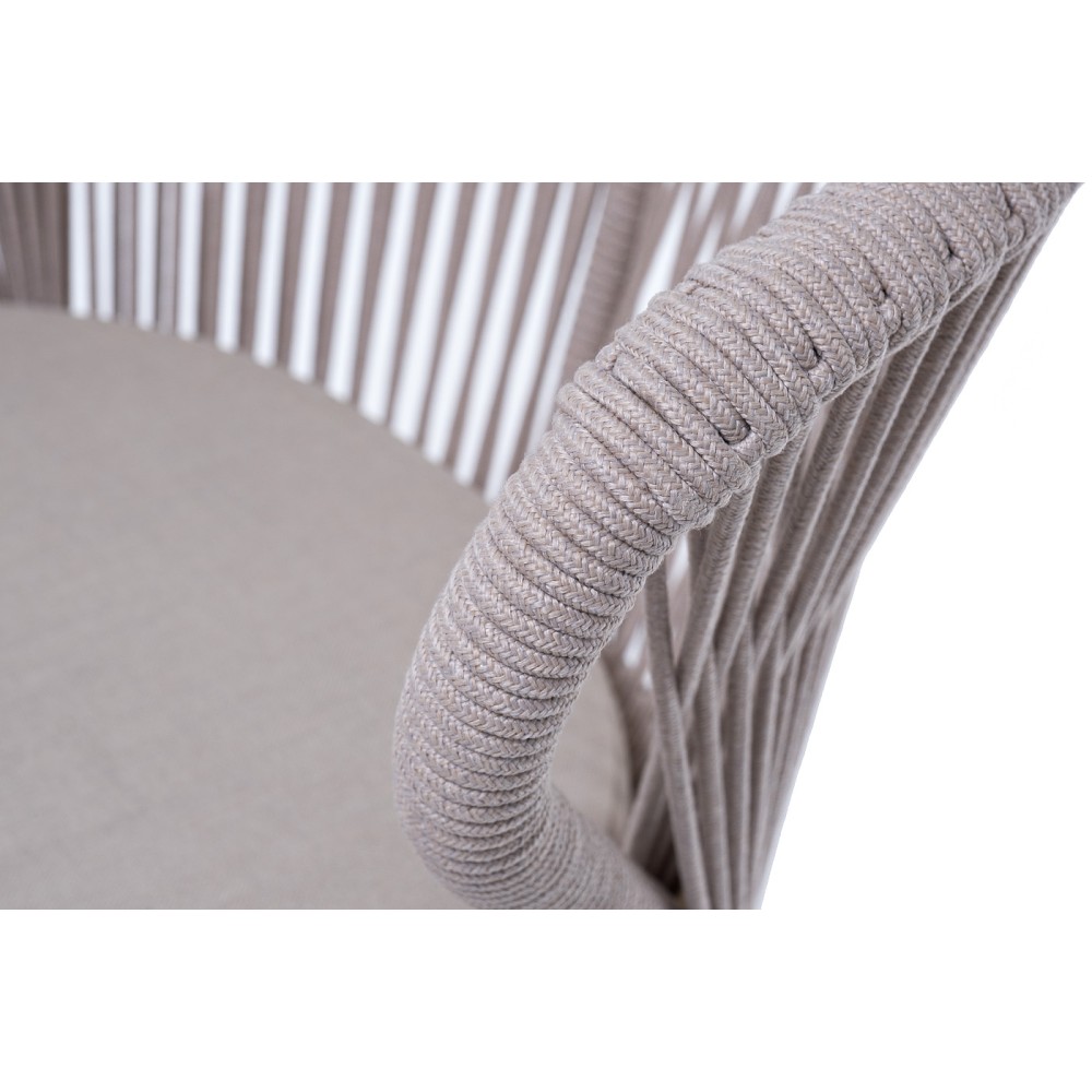 "Милан" стул плетеный из роупа, каркас алюминий (RAL1001), роуп бежевый круглый, ткань бежевая "Милан" стул плетеный из роупа, каркас алюминий (RAL1001), роуп бежевый круглый, ткань бежевая