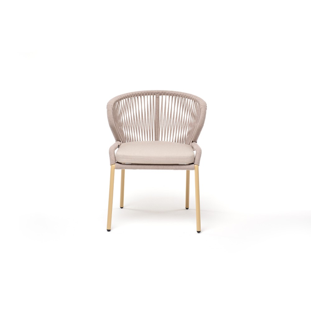 "Милан" стул плетеный из роупа, каркас алюминий (RAL1001), роуп бежевый круглый, ткань бежевая "Милан" стул плетеный из роупа, каркас алюминий (RAL1001), роуп бежевый круглый, ткань бежевая