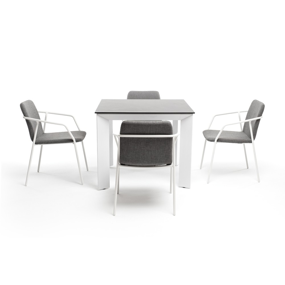 "Венето" обеденная группа на 4 персоны со стульями "Марокко", каркас белый, роуп серый "Венето" обеденная группа на 4 персоны со стульями "Марокко", каркас белый, роуп серый