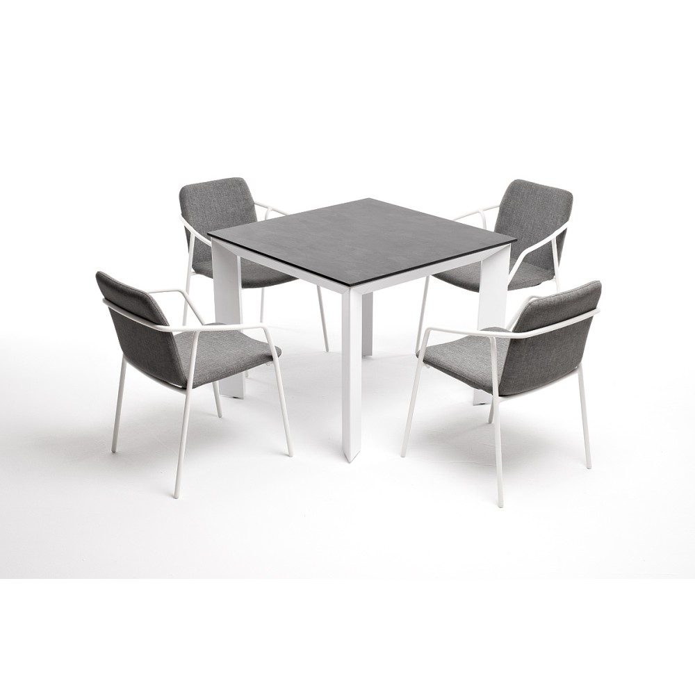 "Венето" обеденная группа на 4 персоны со стульями "Марокко", каркас белый, роуп серый "Венето" обеденная группа на 4 персоны со стульями "Марокко", каркас белый, роуп серый