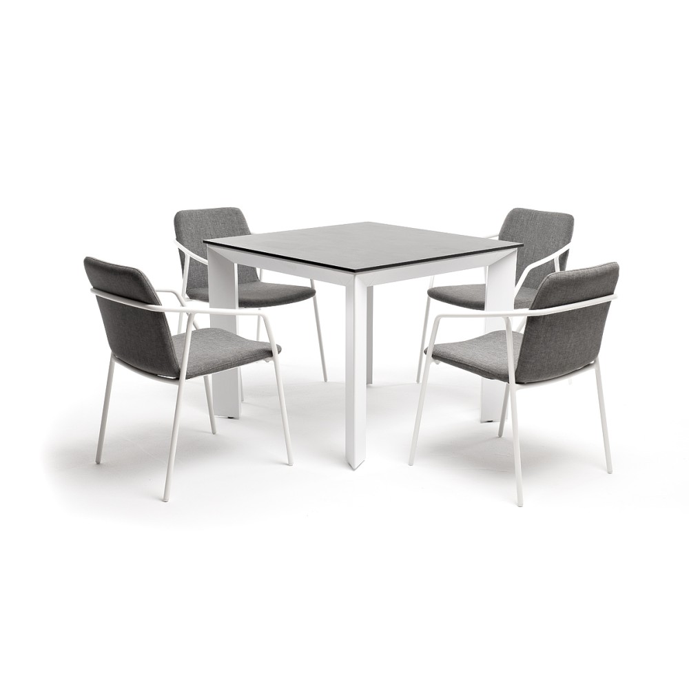 "Венето" обеденная группа на 4 персоны со стульями "Марокко", каркас белый, роуп серый "Венето" обеденная группа на 4 персоны со стульями "Марокко", каркас белый, роуп серый