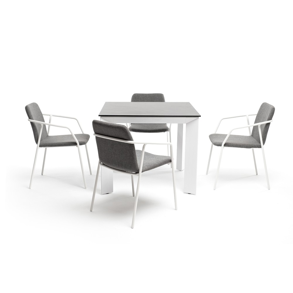 "Венето" обеденная группа на 4 персоны со стульями "Марокко", каркас белый, роуп серый "Венето" обеденная группа на 4 персоны со стульями "Марокко", каркас белый, роуп серый