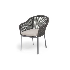 "Лион" стул плетеный из роупа, каркас алюминий темно-серый (RAL7024) муар, роуп темно-серый круглый, ткань бежевая 052