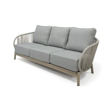 "Прато" диван 3-местный плетеный из роупа, цвет светло-серый, каркас под дерево (холодно-бежевый)