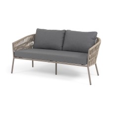 "Комо" диван 2-местный плетеный из роупа, каркас алюминий бежево-серый (RAL7006) муар, роуп серо-коричневый 23мм, ткань темно-серая 027