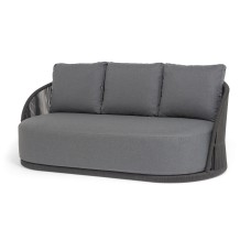 "Монтелла" диван 3-местный плетеный из роупа, каркас алюминий темно-серый (RAL7024) муар, роуп темно-серый круглый, ткань темно-серая 027