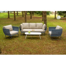 "Фиджи" лаунж-зона 5-местная плетеная из роупа (веревки), каркас алюминиевый темно-серый, роуп синий (KT18-014)