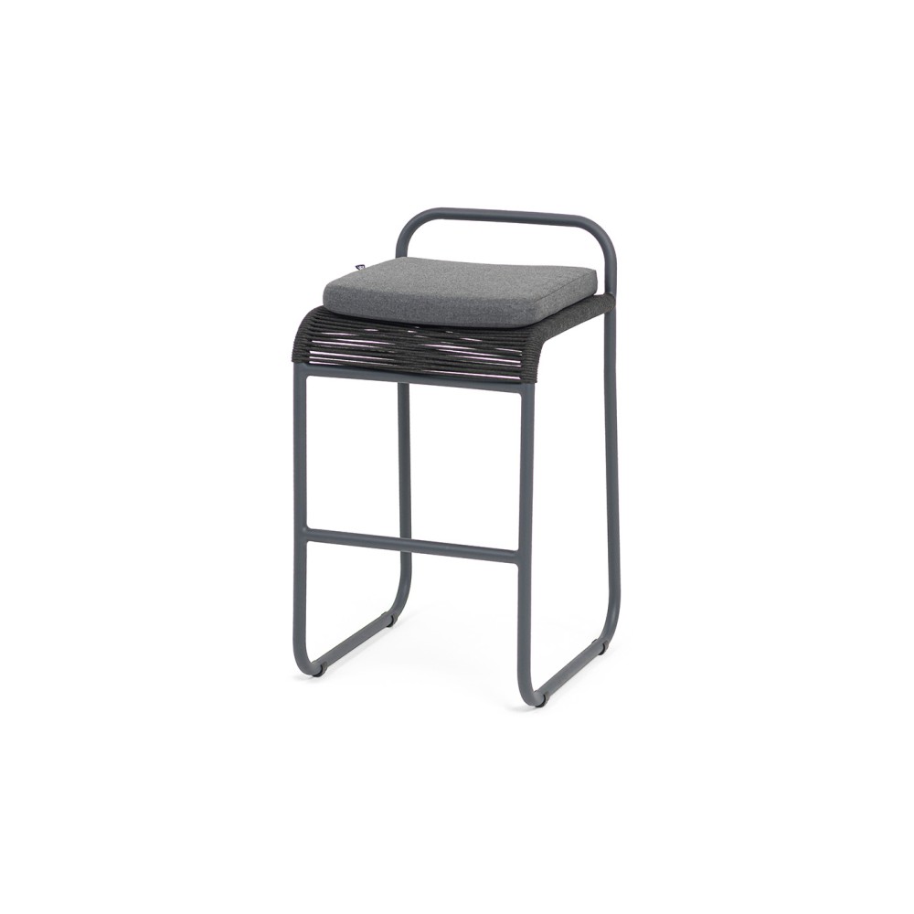 "Ането" стул барный плетеный из роупа, каркас алюминий темно-серый (RAL7024) муар, роуп темно-серый круглый, ткань темно-серая 027 "Ането" стул барный плетеный из роупа, каркас алюминий темно-серый (RAL7024) муар, роуп темно-серый круглый, ткань темно-серая 027