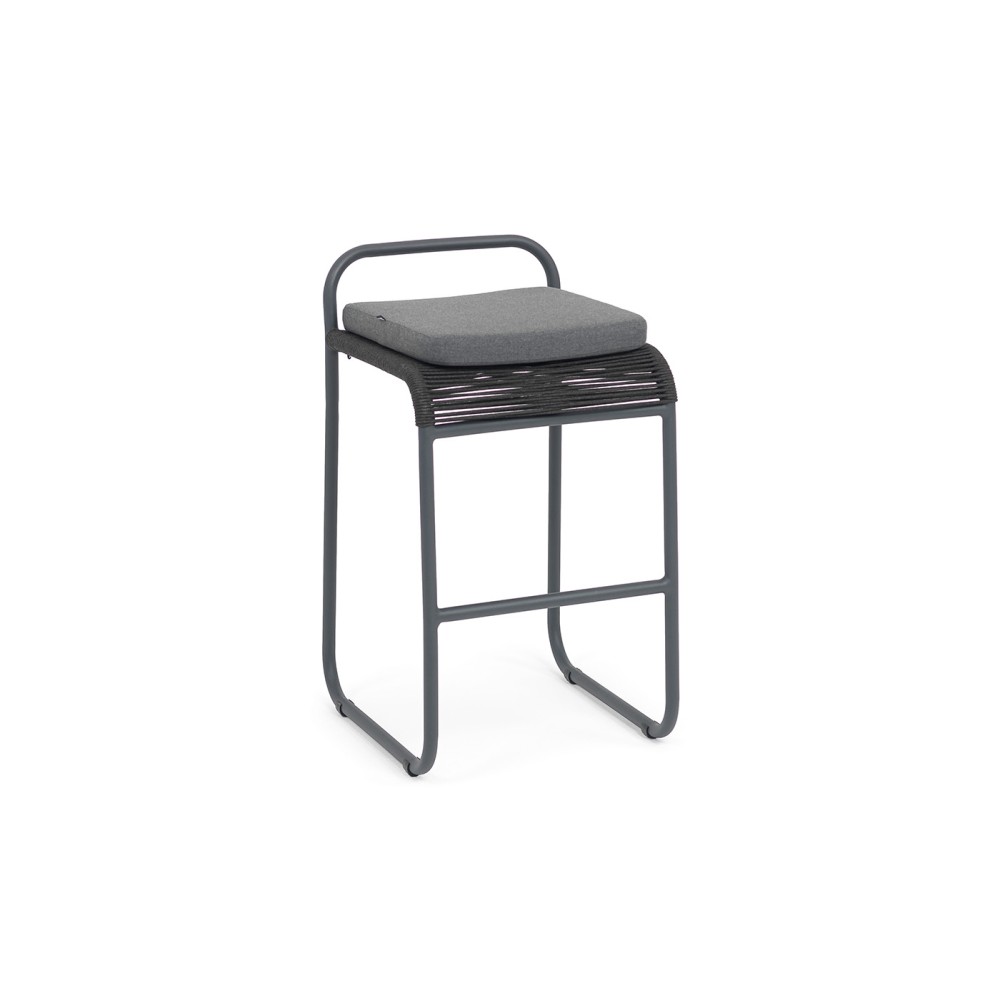 "Ането" стул барный плетеный из роупа, каркас алюминий темно-серый (RAL7024) муар, роуп темно-серый круглый, ткань темно-серая 027 "Ането" стул барный плетеный из роупа, каркас алюминий темно-серый (RAL7024) муар, роуп темно-серый круглый, ткань темно-серая 027