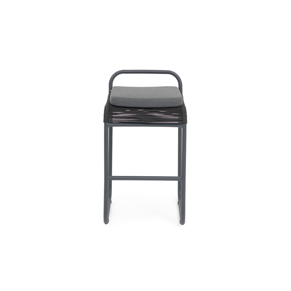 "Ането" стул барный плетеный из роупа, каркас алюминий темно-серый (RAL7024) муар, роуп темно-серый круглый, ткань темно-серая 027 "Ането" стул барный плетеный из роупа, каркас алюминий темно-серый (RAL7024) муар, роуп темно-серый круглый, ткань темно-серая 027