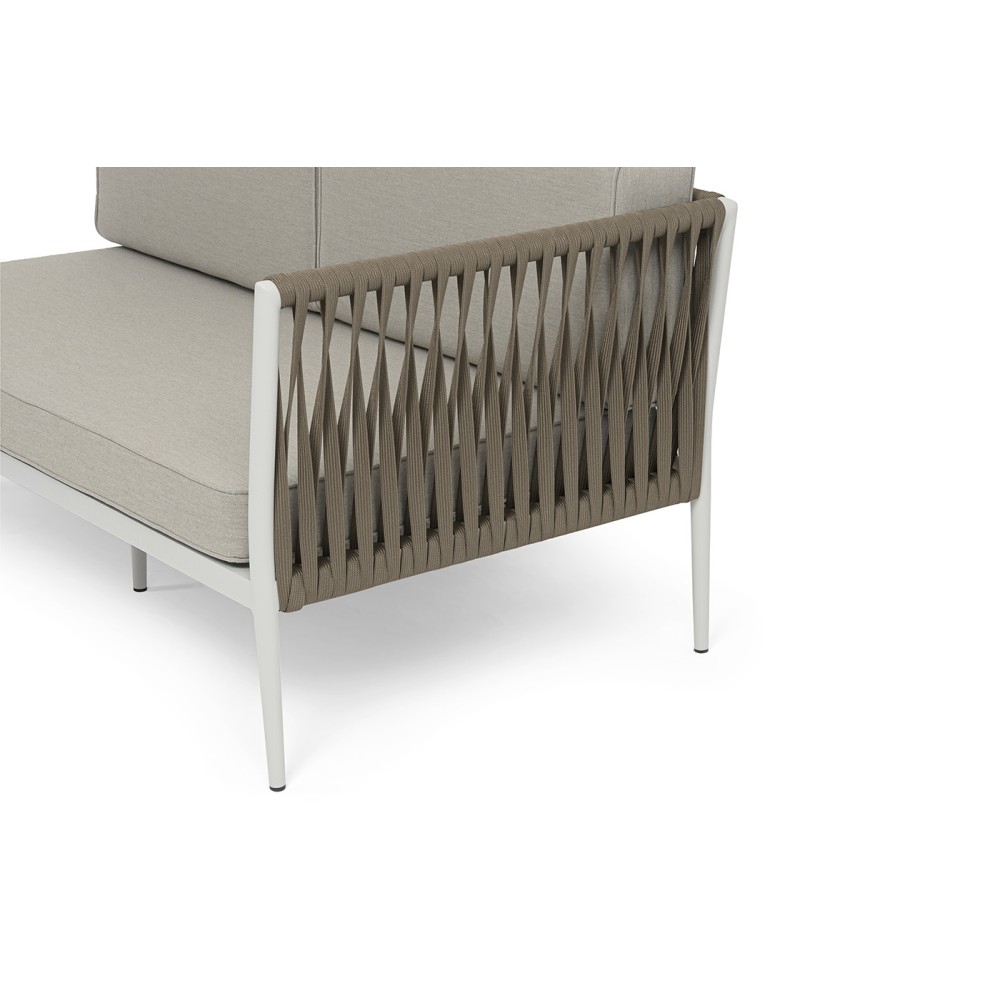 "Касабланка" левый модуль плетеный из роупа, каркас алюминий светло-серый (RAL7035) муар, роуп серо-коричневый 23мм, ткань бежевая 15052 "Касабланка" левый модуль плетеный из роупа, каркас алюминий светло-серый (RAL7035) муар, роуп серо-коричневый 23мм, ткань бежевая 15052