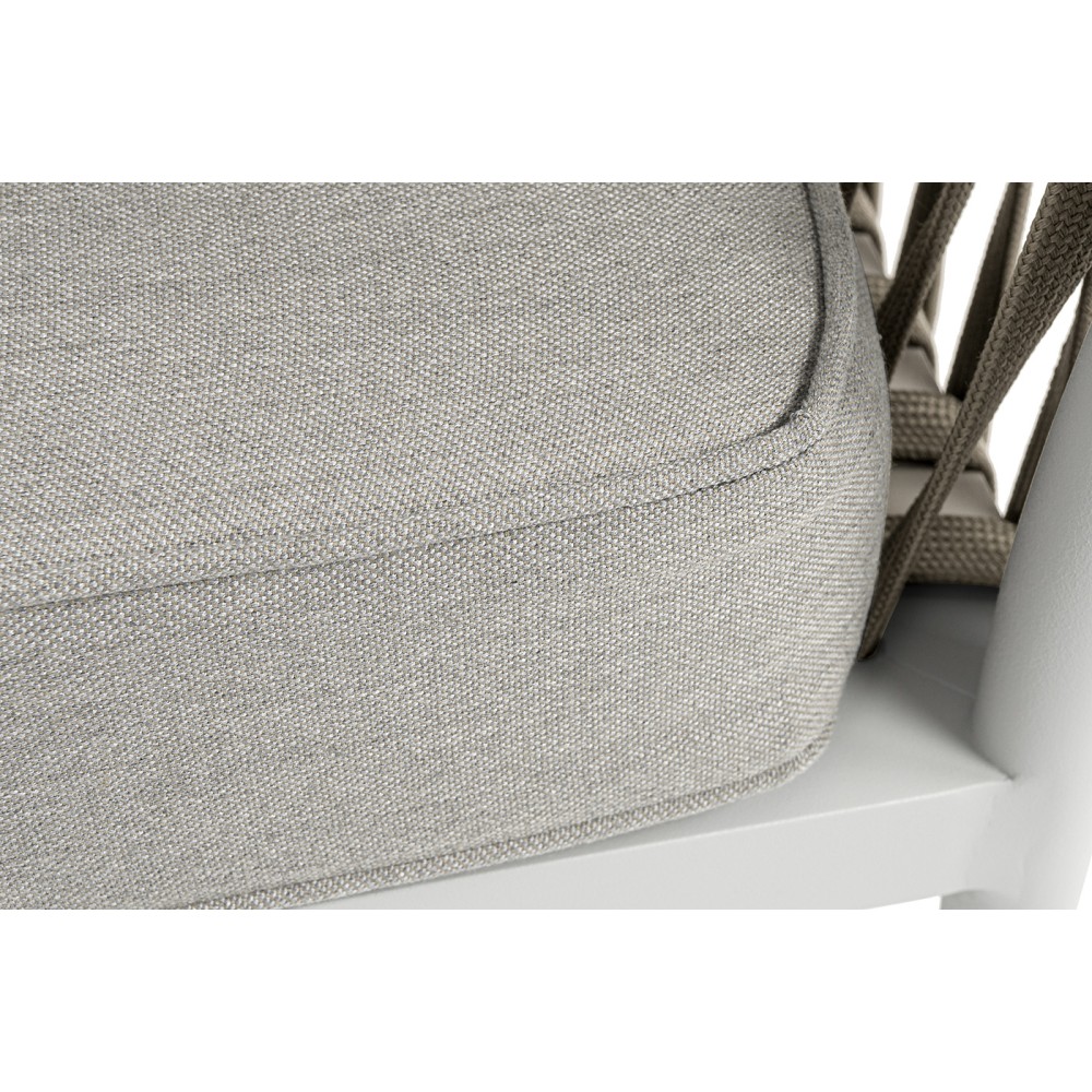 "Касабланка" левый модуль плетеный из роупа, каркас алюминий светло-серый (RAL7035) муар, роуп серо-коричневый 23мм, ткань бежевая 15052 "Касабланка" левый модуль плетеный из роупа, каркас алюминий светло-серый (RAL7035) муар, роуп серо-коричневый 23мм, ткань бежевая 15052