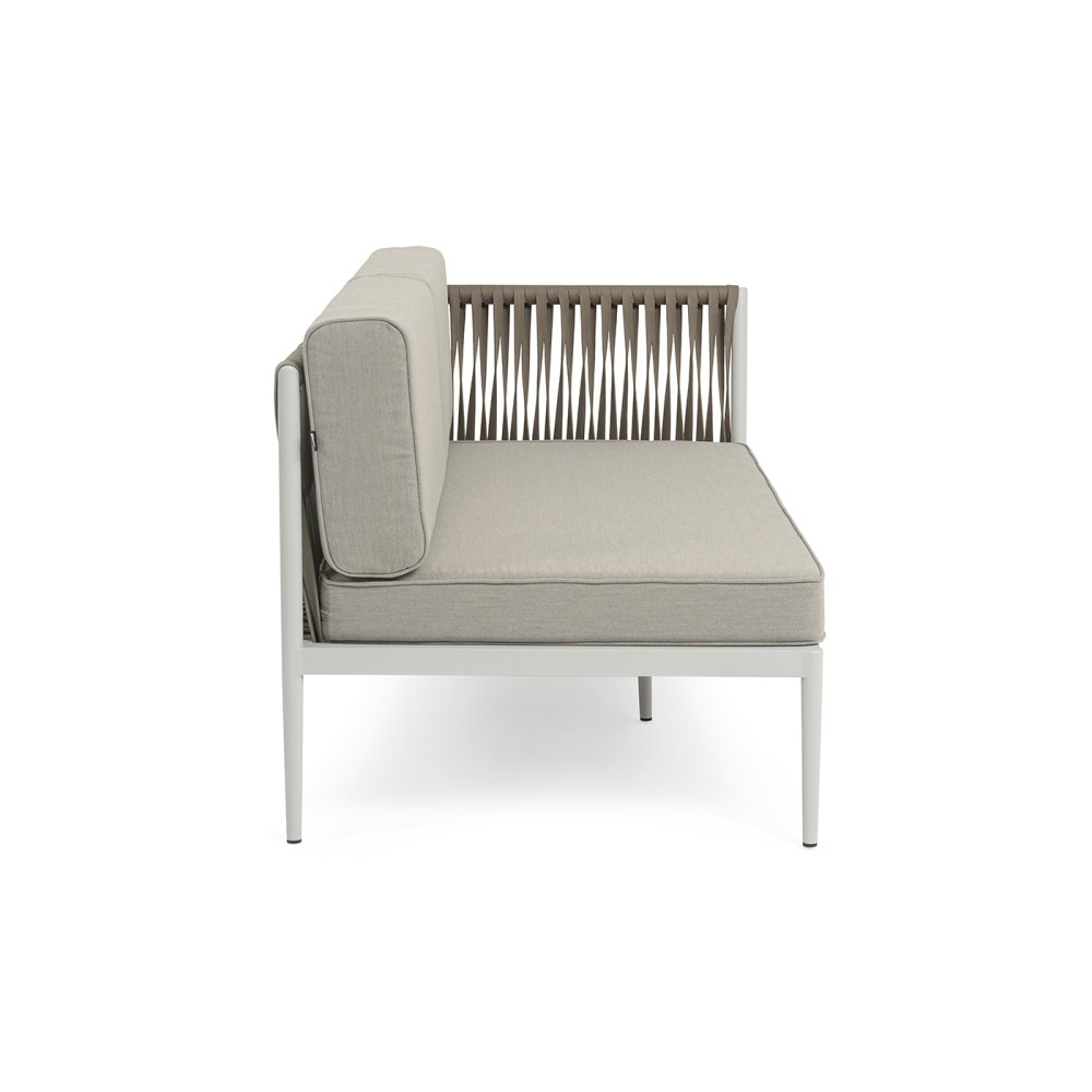 "Касабланка" левый модуль плетеный из роупа, каркас алюминий светло-серый (RAL7035) муар, роуп серо-коричневый 23мм, ткань бежевая 15052 "Касабланка" левый модуль плетеный из роупа, каркас алюминий светло-серый (RAL7035) муар, роуп серо-коричневый 23мм, ткань бежевая 15052