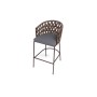 "Диего" стул барный плетеный из роупа, каркас из стали коричневый (RAL8016) муар, роуп коричневый круглый, ткань темно-серая 027