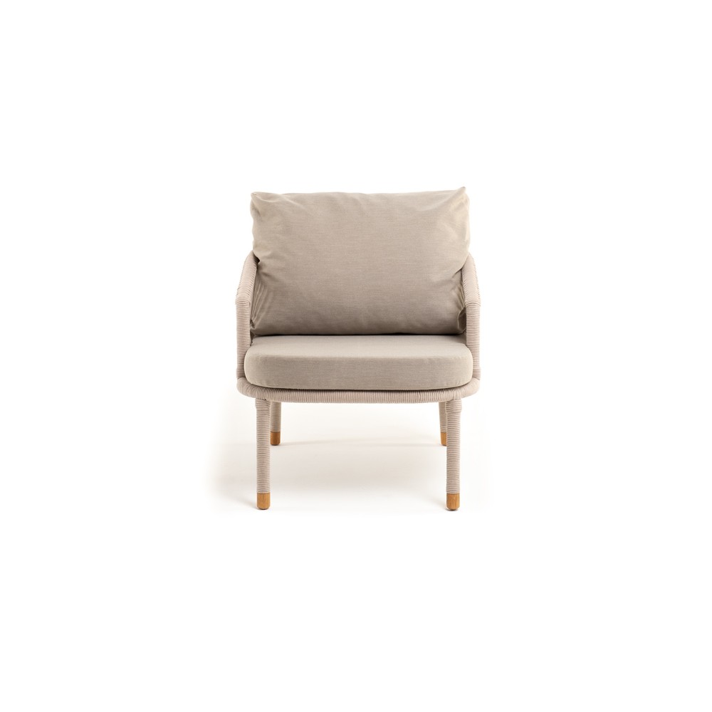 "Верона" кресло плетеное из роупа, каркас алюминий белый муар, роуп бежевый круглый, ткань бежевая 15052 "Верона" кресло плетеное из роупа, каркас алюминий белый муар, роуп бежевый круглый, ткань бежевая 15052