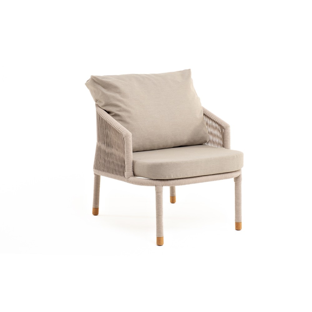 "Верона" кресло плетеное из роупа, каркас алюминий белый муар, роуп бежевый круглый, ткань бежевая 15052 "Верона" кресло плетеное из роупа, каркас алюминий белый муар, роуп бежевый круглый, ткань бежевая 15052