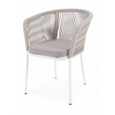  "Марсель" стул плетеный из роупа, каркас алюминий светло-серый (RAL7035) муар, роуп бежевый круглый, ткань бежевая 15052 MAR-CH-001 RAL7035 Mua beige(beige15052)