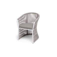 "Романо" стул плетеный из роупа, каркас алюминий белый муар, роуп бежевый круглый, ткань бежевая 15052