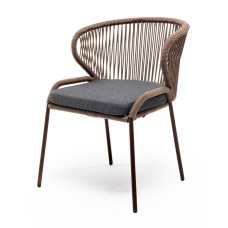 "Милан" стул плетеный из роупа, каркас из стали коричневый (RAL8016), роуп коричневый круглый, ткань темно-серая 027