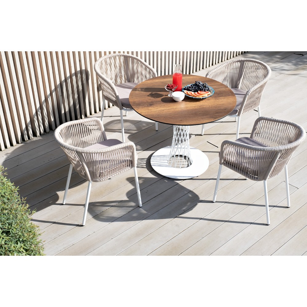 "Марсель" стул плетеный из роупа, каркас алюминий белый муар, роуп бежевый круглый, ткань бежевая 15052  "Марсель" стул плетеный из роупа, каркас алюминий белый муар, роуп бежевый круглый, ткань бежевая 15052