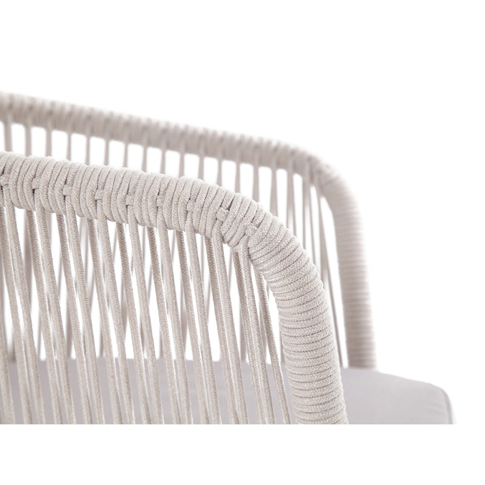 "Марсель" стул плетеный из роупа, каркас алюминий белый муар, роуп бежевый круглый, ткань бежевая 15052  "Марсель" стул плетеный из роупа, каркас алюминий белый муар, роуп бежевый круглый, ткань бежевая 15052