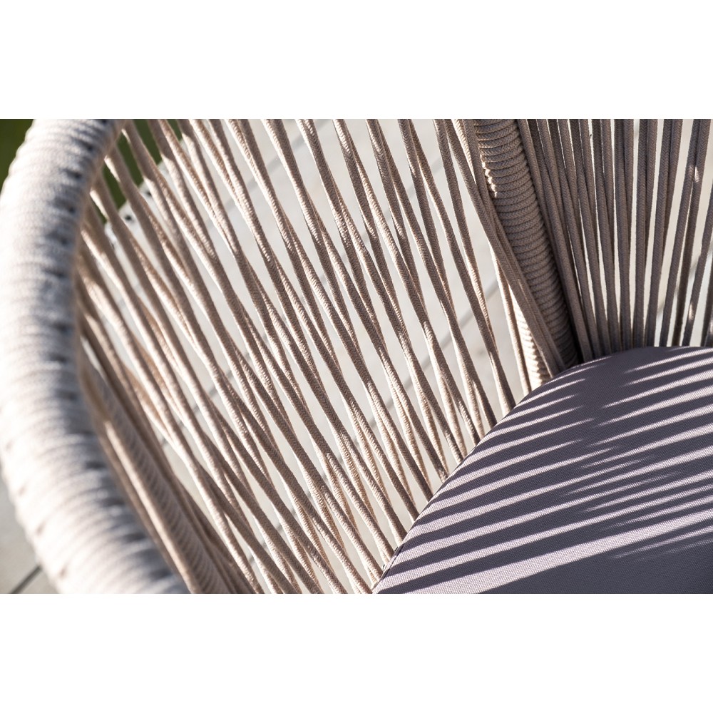 "Марсель" стул плетеный из роупа, каркас алюминий белый муар, роуп бежевый круглый, ткань бежевая 15052  "Марсель" стул плетеный из роупа, каркас алюминий белый муар, роуп бежевый круглый, ткань бежевая 15052