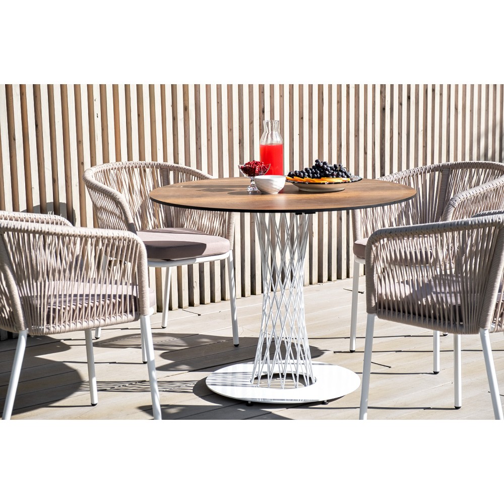 "Марсель" стул плетеный из роупа, каркас алюминий белый муар, роуп бежевый круглый, ткань бежевая 15052  "Марсель" стул плетеный из роупа, каркас алюминий белый муар, роуп бежевый круглый, ткань бежевая 15052