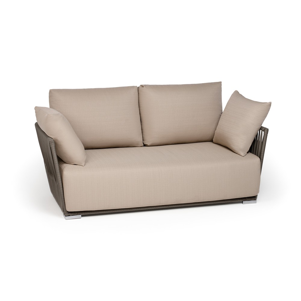 "Форли" диван 2-местный плетеный из роупа, каркас алюминий светло-серый (RAL7035) муар, роуп серо-коричневый 23мм, ткань Mossle бежевая "Форли" диван 2-местный плетеный из роупа, каркас алюминий светло-серый (RAL7035) муар, роуп серо-коричневый 23мм, ткань Mossle бежевая