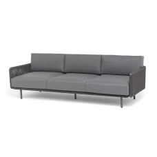 "Джелло" диван 3-местный плетеный из роупа, каркас алюминий темно-серый (RAL7024) муар, роуп темно-серый круглый, ткань темно-серая 027