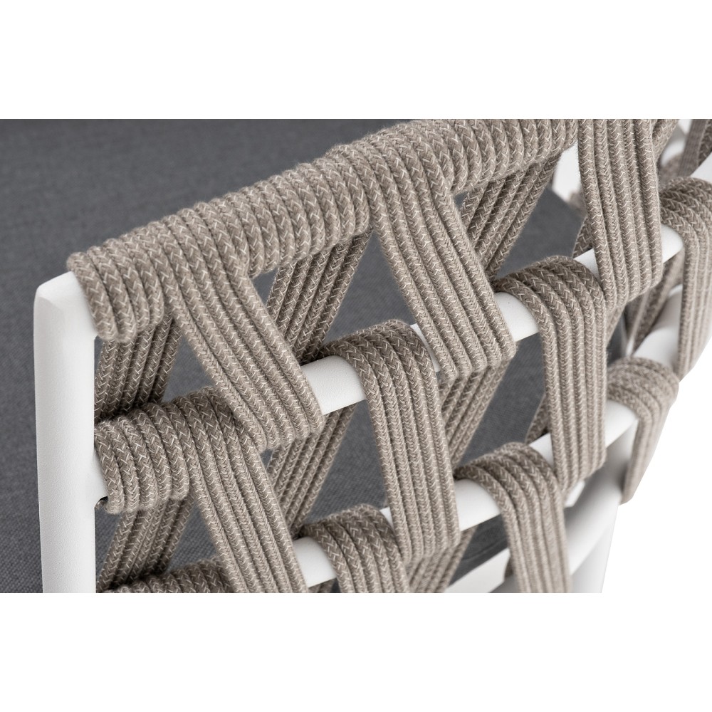 "Диего" стул плетеный из роупа, каркас из стали белый муар, роуп серый меланж круглый, ткань серая 017 "Диего" стул плетеный из роупа, каркас из стали белый муар, роуп серый меланж круглый, ткань серая 017