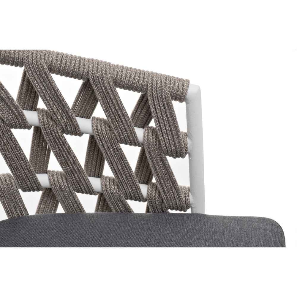 "Диего" стул плетеный из роупа, каркас из стали белый муар, роуп серый меланж круглый, ткань серая 017 "Диего" стул плетеный из роупа, каркас из стали белый муар, роуп серый меланж круглый, ткань серая 017