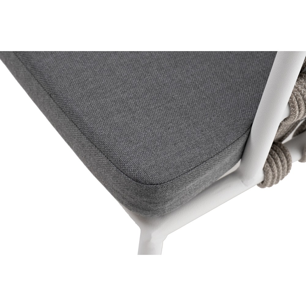 "Диего" стул плетеный из роупа, каркас из стали белый муар, роуп серый меланж круглый, ткань серая 017 "Диего" стул плетеный из роупа, каркас из стали белый муар, роуп серый меланж круглый, ткань серая 017