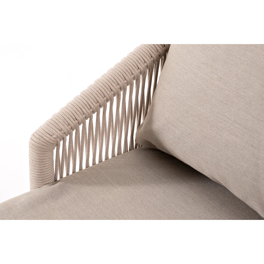 "Верона" диван 3-местный плетеный из роупа, каркас алюминий белый муар, роуп бежевый круглый, ткань бежевая 15052 "Верона" диван 3-местный плетеный из роупа, каркас алюминий белый муар, роуп бежевый круглый, ткань бежевая 15052