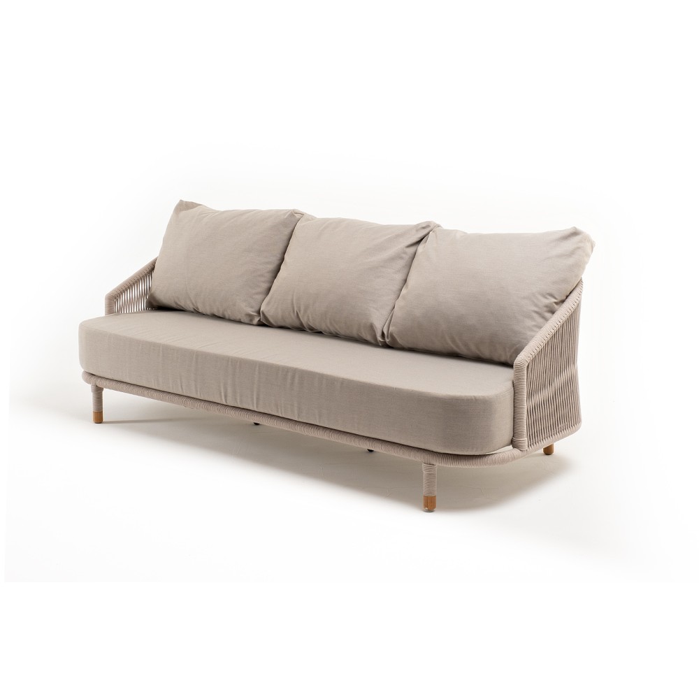 "Верона" диван 3-местный плетеный из роупа, каркас алюминий белый муар, роуп бежевый круглый, ткань бежевая 15052 "Верона" диван 3-местный плетеный из роупа, каркас алюминий белый муар, роуп бежевый круглый, ткань бежевая 15052