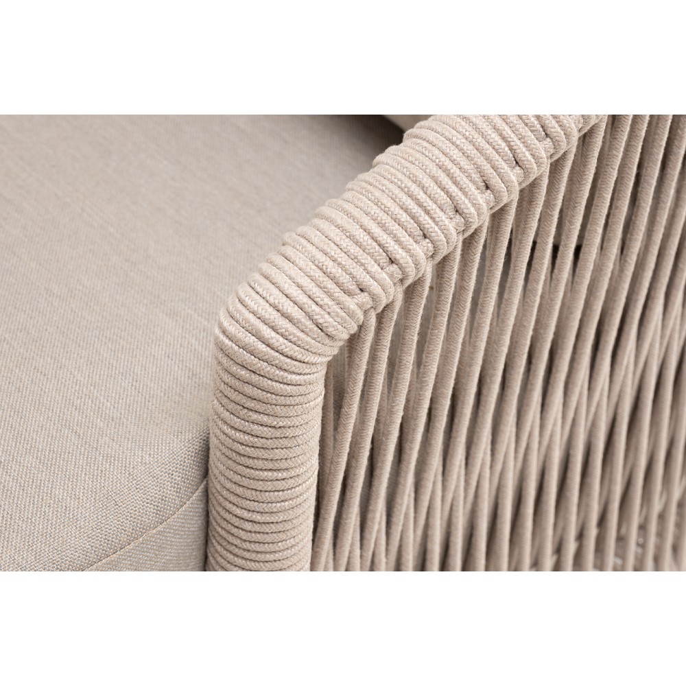 "Верона" диван 3-местный плетеный из роупа, каркас алюминий белый муар, роуп бежевый круглый, ткань бежевая 15052 "Верона" диван 3-местный плетеный из роупа, каркас алюминий белый муар, роуп бежевый круглый, ткань бежевая 15052