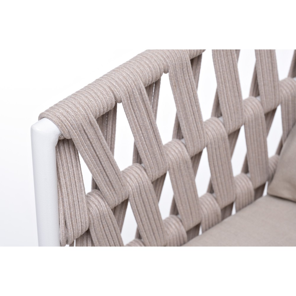 "Диего" кресло плетеное из роупа, основание дуб, каркас алюминий светло-серый (RAL7035) шагрень, роуп бежевый круглый, ткань бежевая 15052 "Диего" кресло плетеное из роупа, основание дуб, каркас алюминий светло-серый (RAL7035) шагрень, роуп бежевый круглый, ткань бежевая 15052