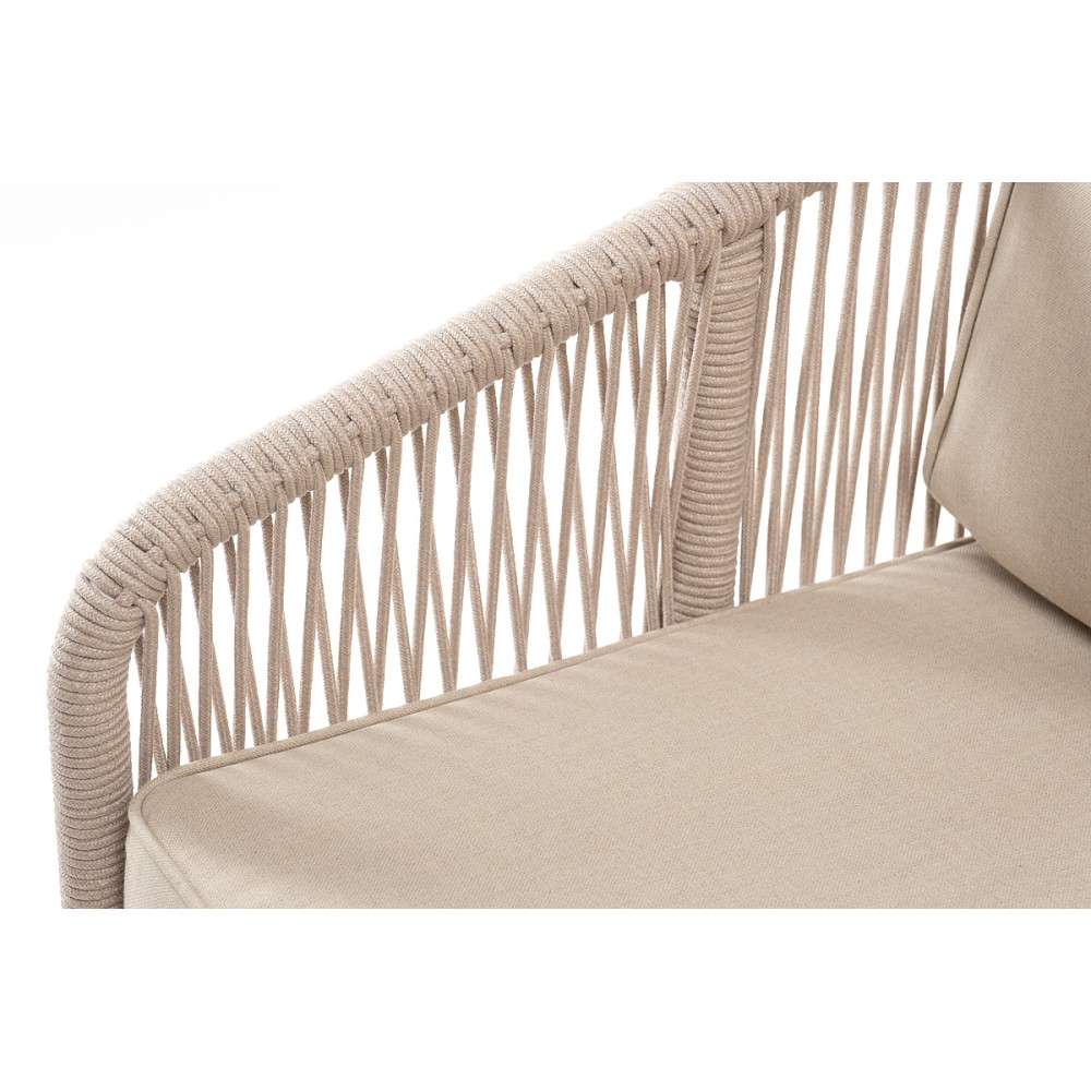 "Канны" диван 2-местный плетеный из роупа, каркас алюминий белый муар, роуп бежевый круглый, ткань бежевая 15052 "Канны" диван 2-местный плетеный из роупа, каркас алюминий белый муар, роуп бежевый круглый, ткань бежевая 15052