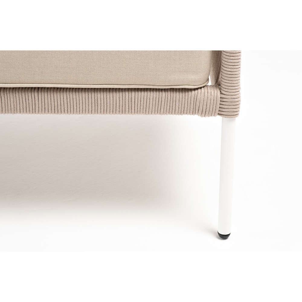 "Канны" диван 2-местный плетеный из роупа, каркас алюминий белый муар, роуп бежевый круглый, ткань бежевая 15052 "Канны" диван 2-местный плетеный из роупа, каркас алюминий белый муар, роуп бежевый круглый, ткань бежевая 15052