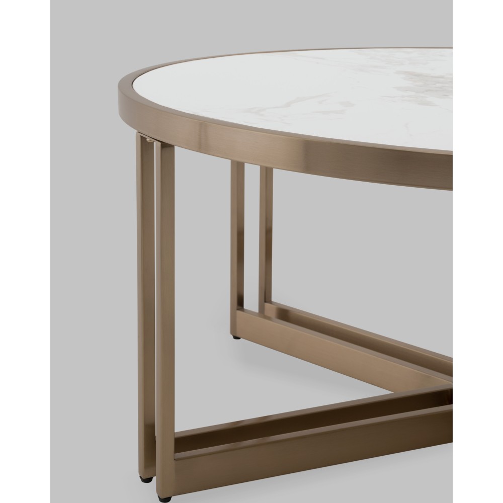 Журнальный столик Алиада 90х90 см светлая керамика сталь шампань Журнальный столик Алиада 90х90 см светлая керамика сталь шампань