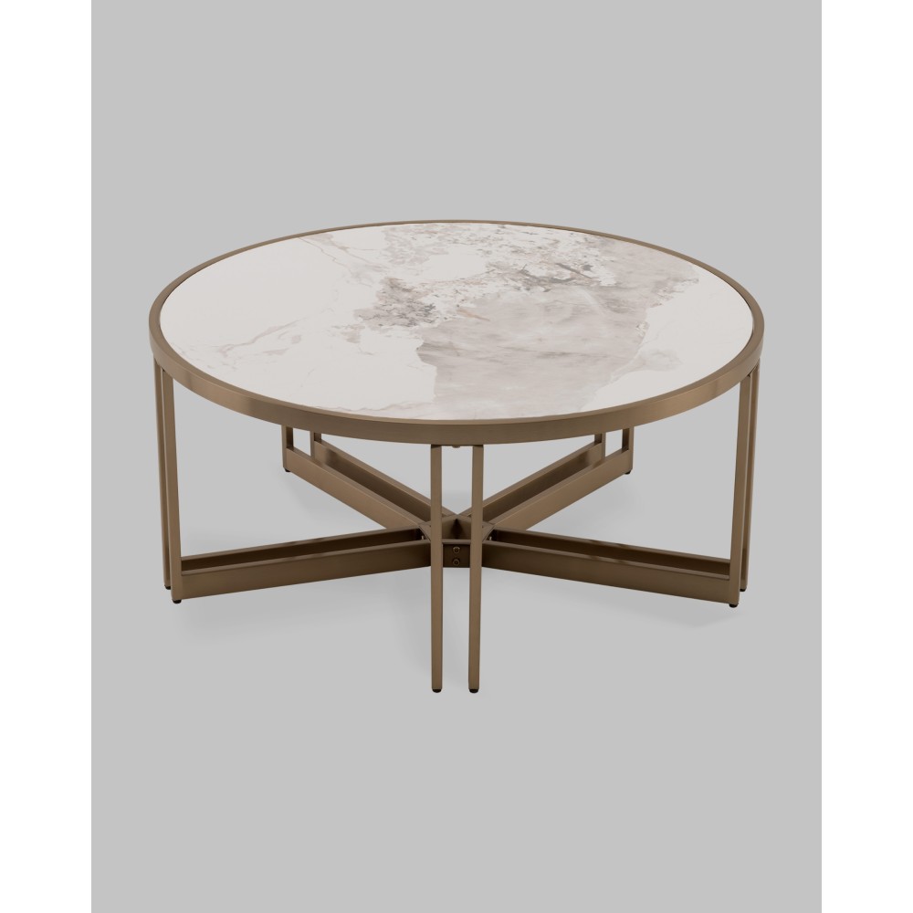 Журнальный столик Алиада 90х90 см светлая керамика сталь шампань Журнальный столик Алиада 90х90 см светлая керамика сталь шампань