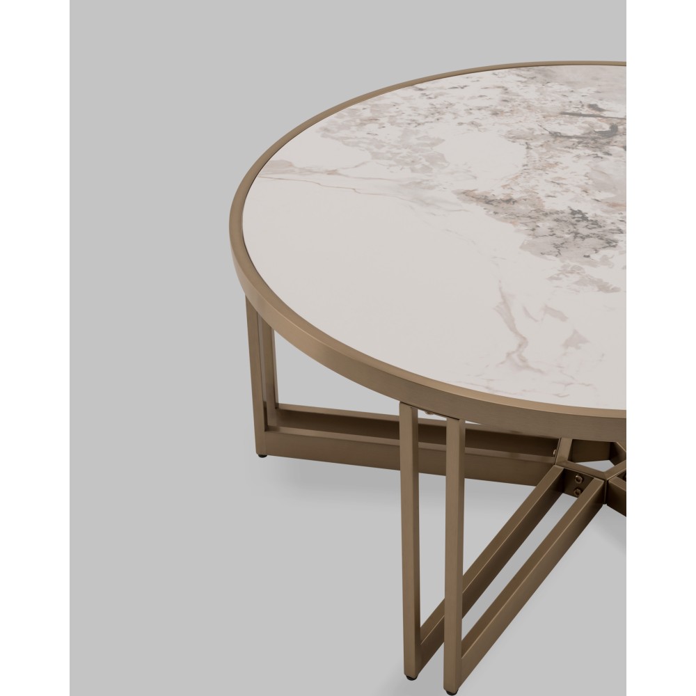 Журнальный столик Алиада 90х90 см светлая керамика сталь шампань Журнальный столик Алиада 90х90 см светлая керамика сталь шампань