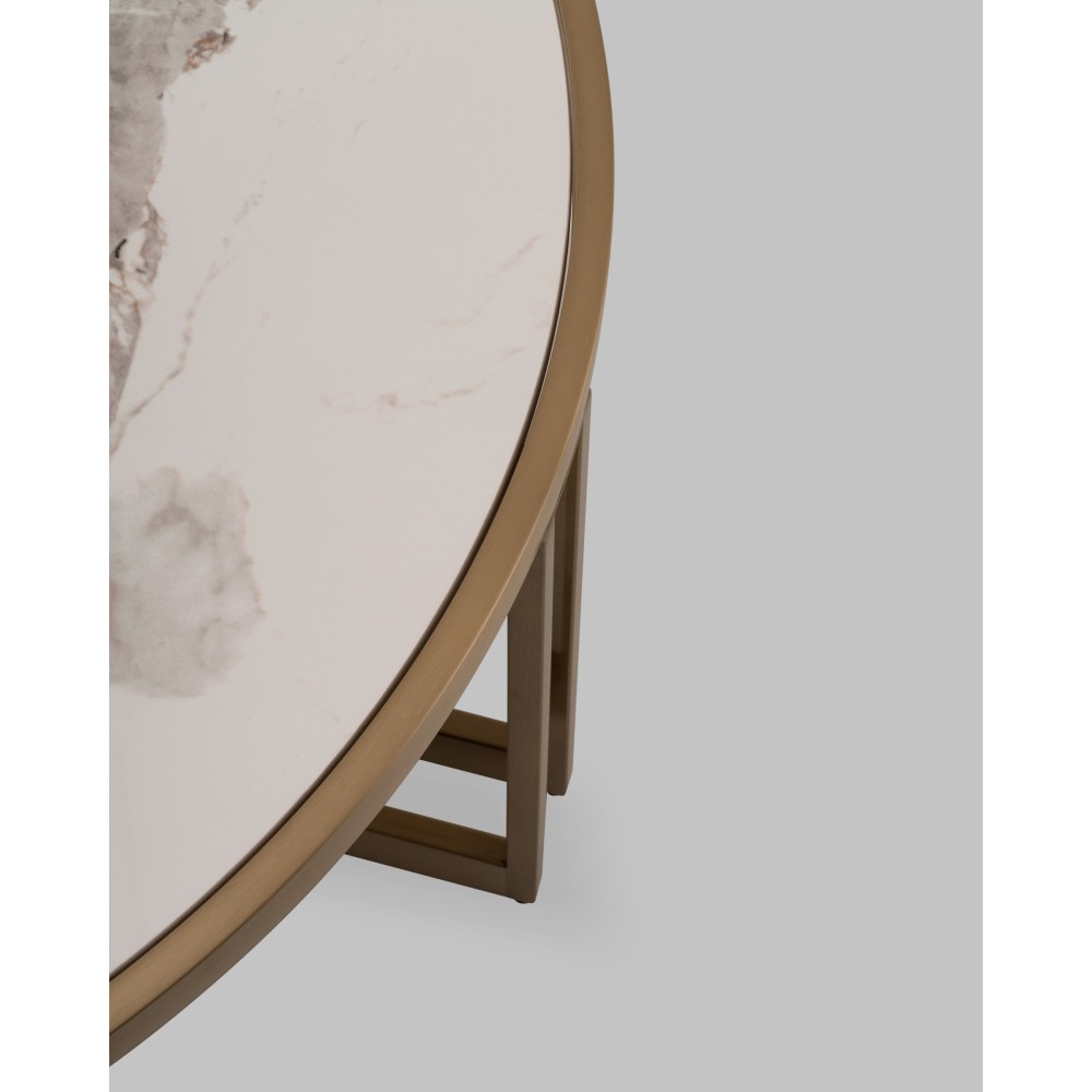 Журнальный столик Алиада 90х90 см светлая керамика сталь шампань Журнальный столик Алиада 90х90 см светлая керамика сталь шампань