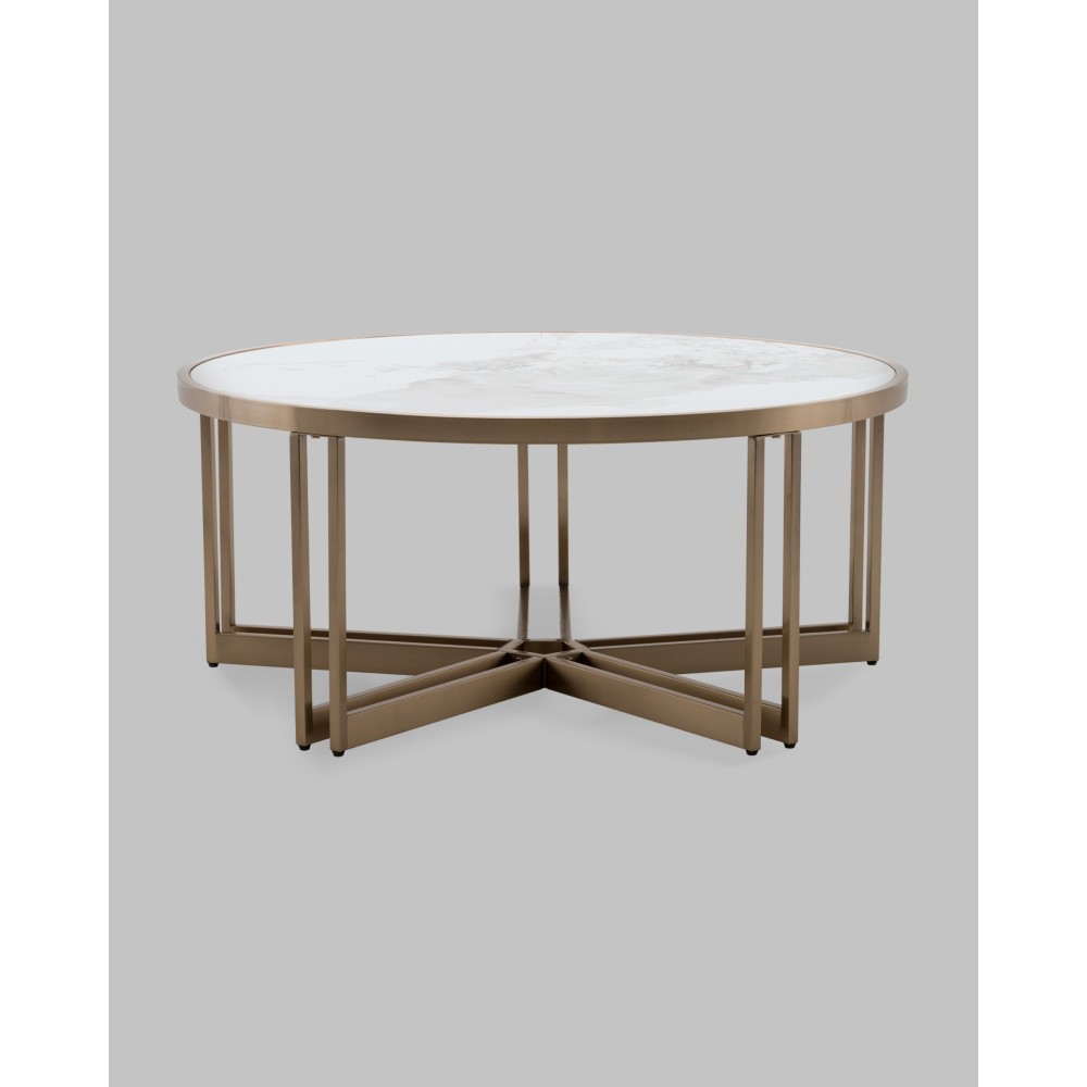 Журнальный столик Алиада 90х90 см светлая керамика сталь шампань Журнальный столик Алиада 90х90 см светлая керамика сталь шампань