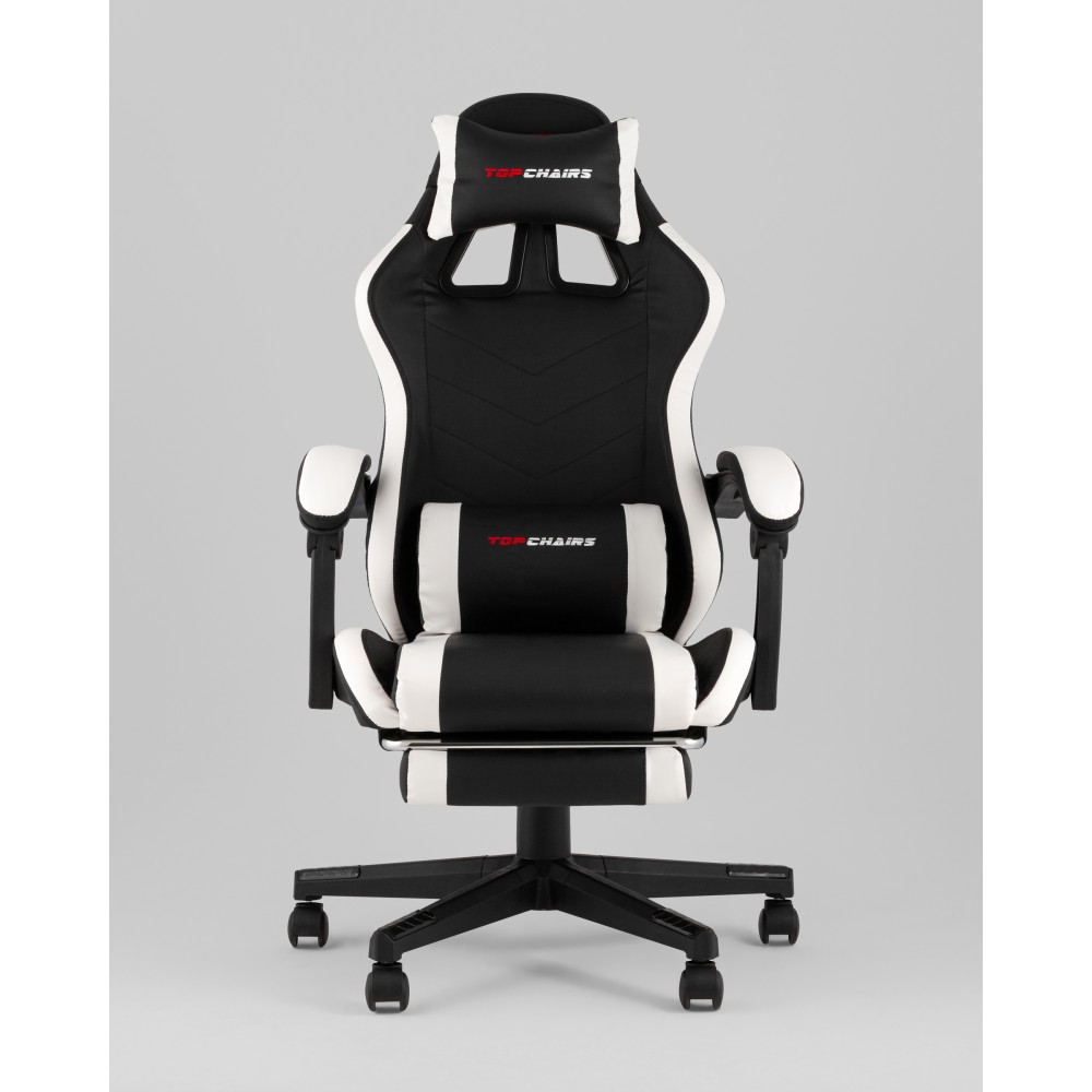 Кресло спортивное TopChairs Prophet с оттоманкой черно-белый Кресло спортивное TopChairs Prophet с оттоманкой черно-белый
