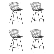 Стул полубарный с низкой спинкой Bertoia черный с черной подушкой 4 шт.