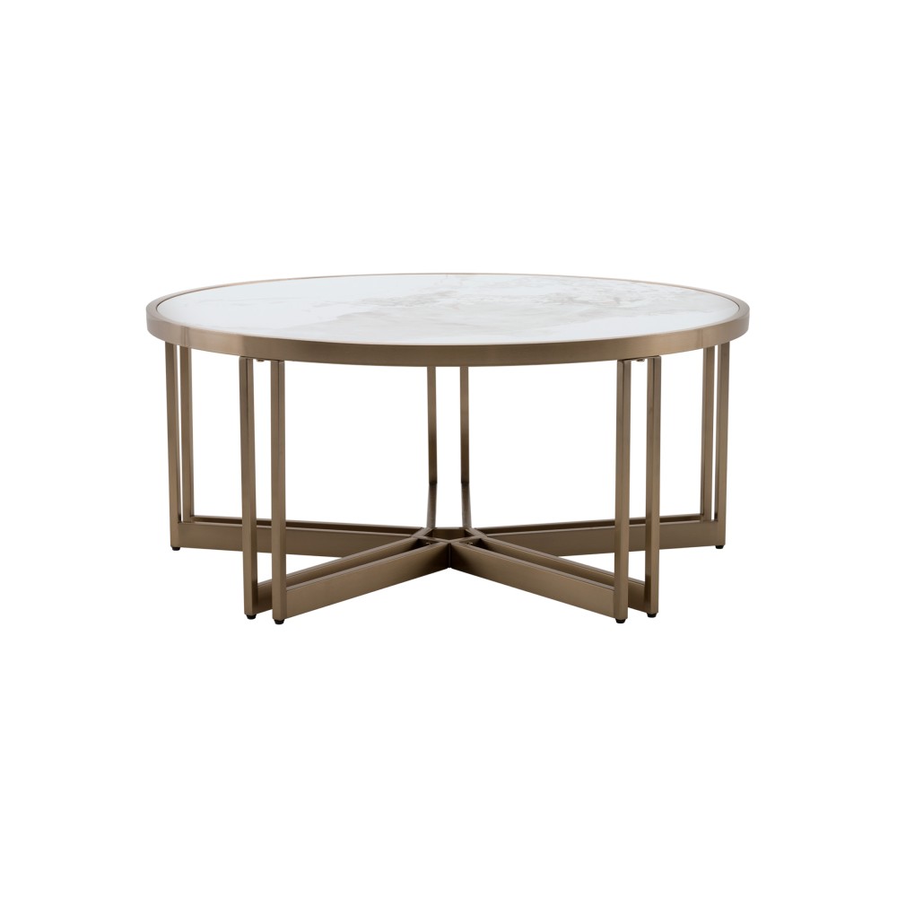 Журнальный столик Алиада 90х90 см светлая керамика сталь шампань Журнальный столик Алиада 90х90 см светлая керамика сталь шампань