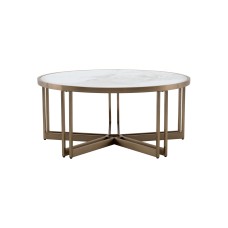 Журнальный столик Алиада 90х90 см светлая керамика сталь шампань Журнальный столик Алиада 90х90 см светлая керамика сталь шампань