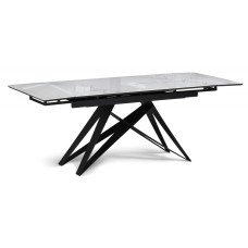 Стол стеклянный Блэкберн 140(200)х80 кристл белый мрамор / черный